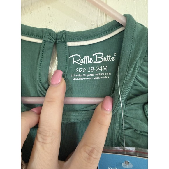 RuffleButts Girls Sage Green Plaid Ruffle Long Sleeve Dress 18-24M NWT - Picture 3 of 3